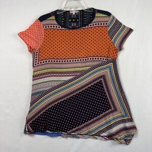 John Mark Tunic Top Womens Medium Embroidered Colorful Boho Artsy Asymmetrical